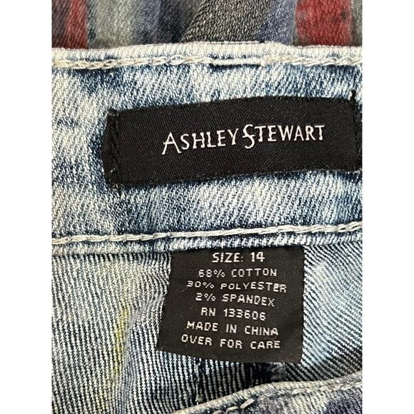 Ashley Stewart Painted Red Blue Black Green Distressed Cotton Jeans Pants 14 - Picture 8 of 9
